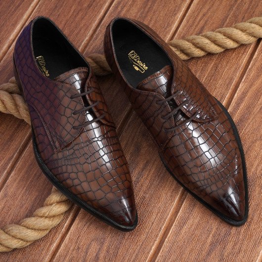 DDESIRE POINTER CROCK TAN LACE UP NON LEATHER SHOES