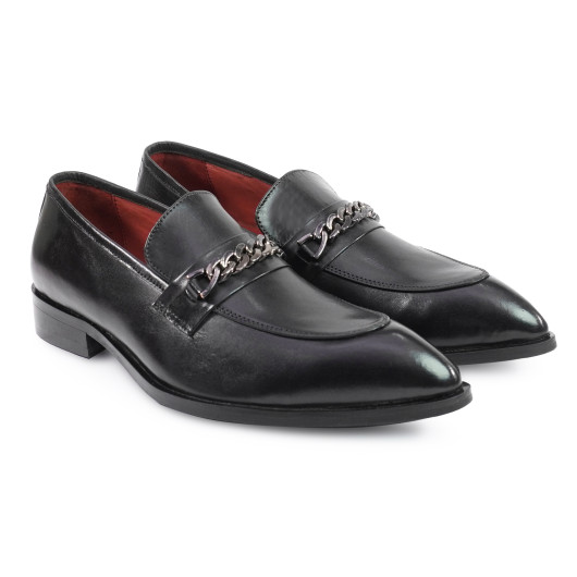 DDESIRE HORSEBIT POINTER MAN MOCASSION BLACK LEATHER SHOES