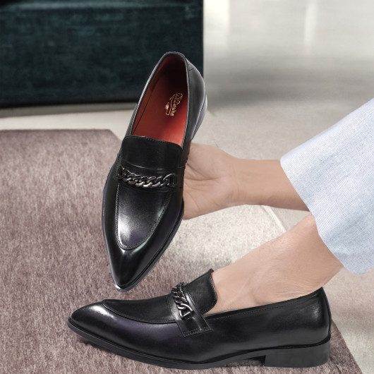 DDESIRE HORSEBIT POINTER MAN MOCASSION BLACK LEATHER SHOES