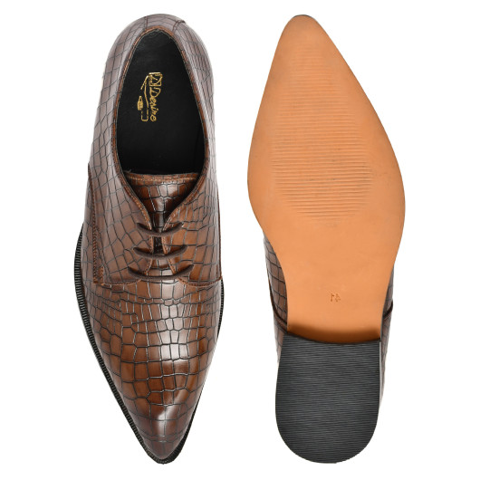 DDESIRE POINTER CROCK TAN LACE UP NON LEATHER SHOES