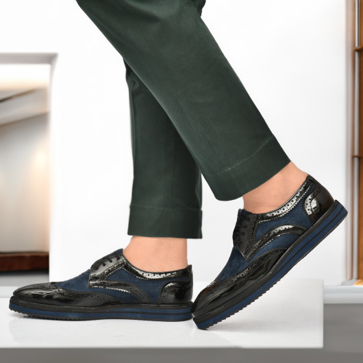 DDESIRE CASUAL BLACK BLUE BROGUE NON LEATHER