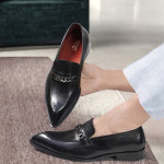DDESIRE HORSEBIT POINTER MAN MOCASSION BLACK LEATHER SHOES